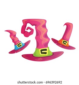 vector cartoon glossy pink witch hat set isolated on white background. halloween pink hat icon collection