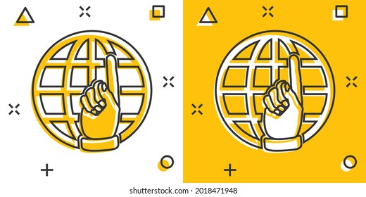 Vector cartoon go to web icon in comic style. Globe world sign illustration pictogram. WWW url business splash effect concept.