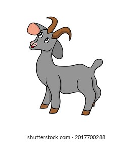 Vector cartoon goat. Hand drawn horned goat.