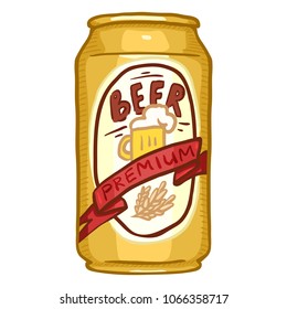 Vector Cartoon Gold Aluminium Can of Premium Beer