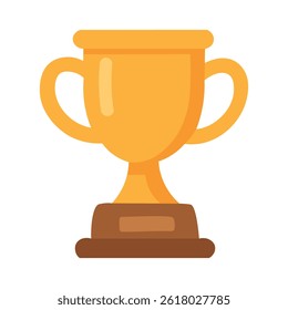 Vector cartoon gold cup on brown base. Winner’s trophy in flat doodle style.