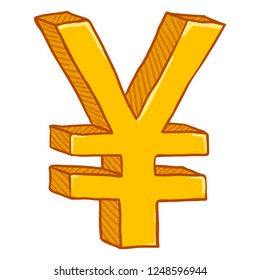 Vector Cartoon Gold Currency Sign. Japanese Yen Symbol.