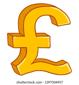 Vector Cartoon Gold Currency Sign. Britain Pound Symbol