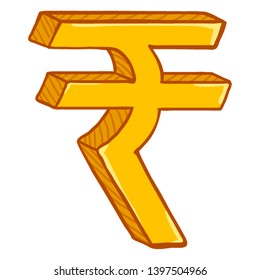 Vector Cartoon Gold Indian Currency Symbol. Indian Rupee Sign.