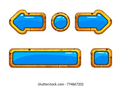 Vector Cartoon gold old blue buttons for game or web design, gui elements set, gui elements set