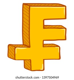 Vector Cartoon Gold Switzerland Currency Symbol. Swiss Franc Sign.