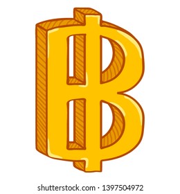 Vector Cartoon Gold Thai Currency Symbol. Thailand Baht.