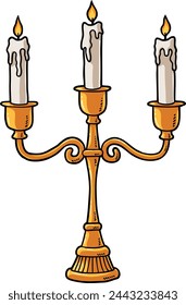 Vector Cartoon Golden Candelabra With Lighted Candles