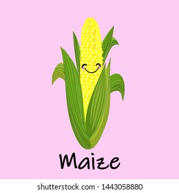 Vector Cartoon Golden Corn. Natural maize icon. Flat illustration of natural maize vector icon for web design

