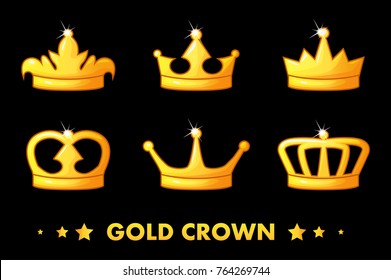 vector Cartoon golden King crown icons set