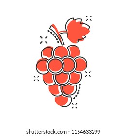 Vector cartoon grape fruit with leaf icon in comic style. Wine sign illustration pictogram. Grapevine business splash effect concept.