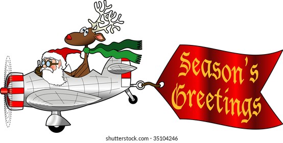 vector cartoon graphic depicting flying airplane pulling an attached message sign