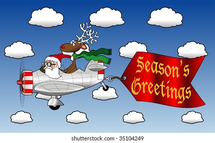 vector cartoon graphic depicting flying airplane pulling an attached message sign