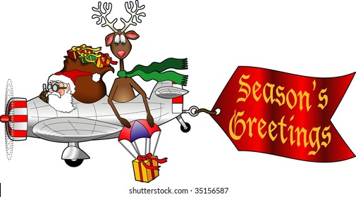 vector cartoon graphic depicting flying airplane pulling an attached message sign