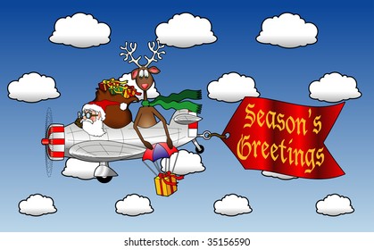 vector cartoon graphic depicting flying airplane pulling an attached message sign