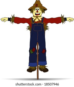 vector cartoon graphic depicting a happy scarecrow