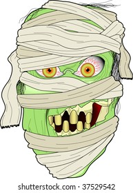 vector cartoon graphic depicting a mummy face