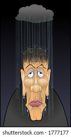 vector cartoon graphic depicting a sad-faced man
