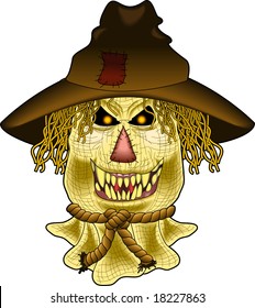 vector cartoon graphic depicting a scary scarecrow head
