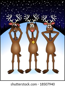 vector cartoon graphic depicting three reindeer