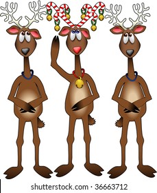 vector cartoon graphic depicting three reindeer