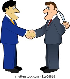 vector cartoon graphic depicting two businessmen shaking hands