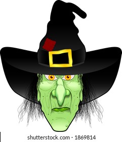 vector cartoon graphic depicting a witch's face (concept: Halloween)