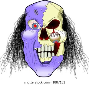 vector cartoon graphic depicting a zombie's face (concept: Halloween)