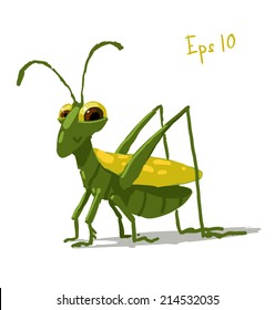 Vector cartoon grasshopper for kids, image isolated on white.