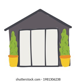 Vector cartoon gray house for kids. House for the design of children's banners and postcards.