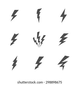 Vector cartoon gray lightnings and thunder icon set flat design isolated on a white background