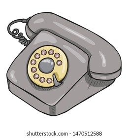 Vector Cartoon Gray Retro Style Rotary Phone