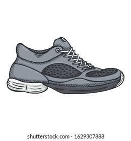 Vector Cartoon Gray Running Shoes. Side View.