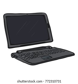 Vector Cartoon Gray Transformer Laptop. Tablet and Keyboard