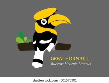 A vector cartoon great hornbill.