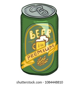 Vector Cartoon Green Aluminium Can of Premium Beer