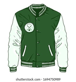 Vector Cartoon Green Baseball Jacket. Sportswear Illustration.