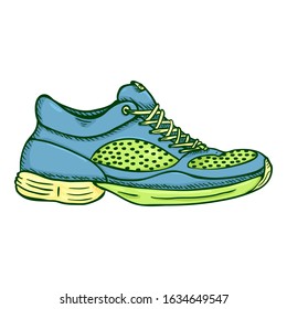 Vector Cartoon Green and Blue Running Shoes. Side View.
