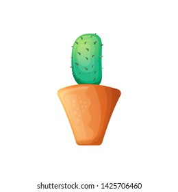 vector cartoon green cactus in pot isolated on white background. funny houseplant icon 