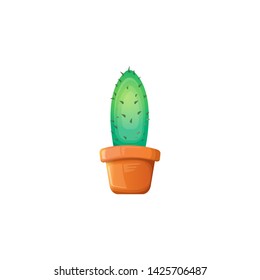 vector cartoon green cactus in pot isolated on white background. funny houseplant icon 