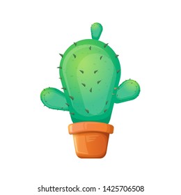 vector cartoon green cactus in pot isolated on white background. funny houseplant icon 