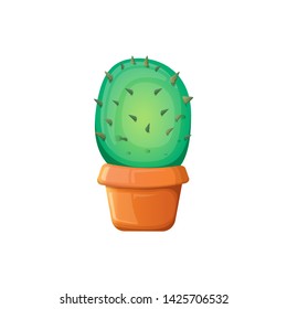 vector cartoon green cactus in pot isolated on white background. funny houseplant icon 