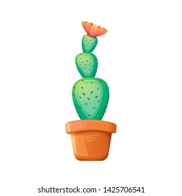 vector cartoon green cactus in pot isolated on white background. funny houseplant icon 