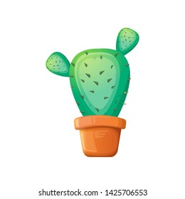 vector cartoon green cactus in pot isolated on white background. funny houseplant icon 