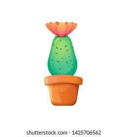 vector cartoon green cactus in pot isolated on white background. funny houseplant icon 