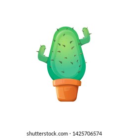 vector cartoon green cactus in pot isolated on white background. funny houseplant icon 
