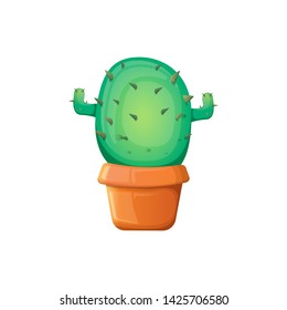 vector cartoon green cactus in pot isolated on white background. funny houseplant icon 