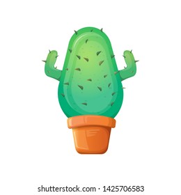 vector cartoon green cactus in pot isolated on white background. funny houseplant icon 