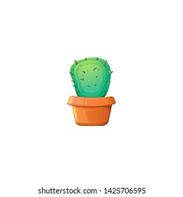 vector cartoon green cactus in pot isolated on white background. funny houseplant icon 
