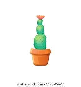 vector cartoon green cactus in pot isolated on white background. funny houseplant icon 